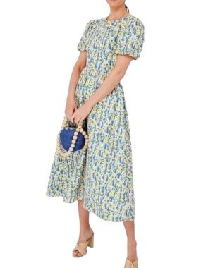 Hyacinth house Tuckernuck backless floral puff sleeve yellow floral midi dress L